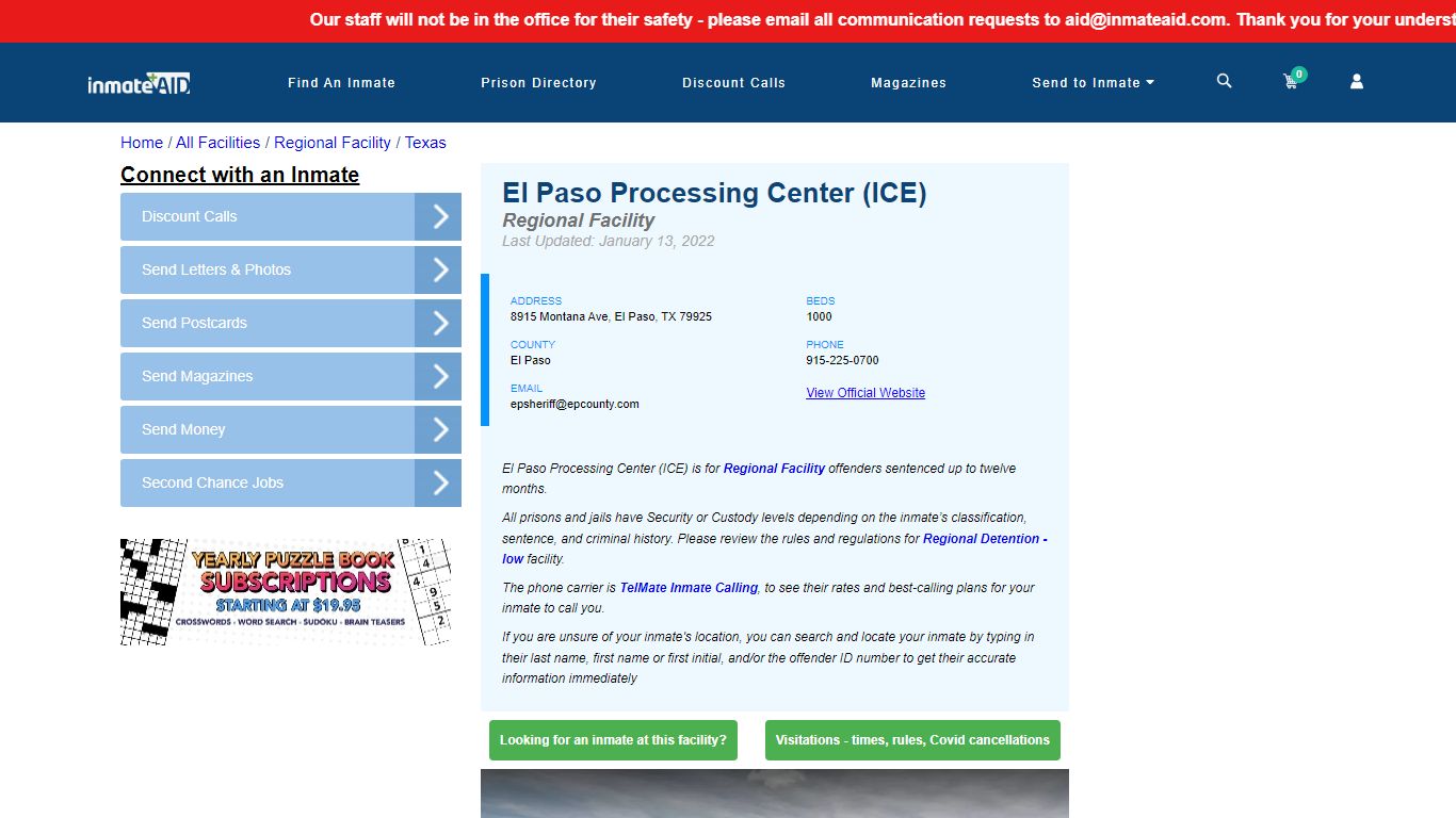 El Paso Processing Center (ICE) & Inmate Search - El Paso, TX